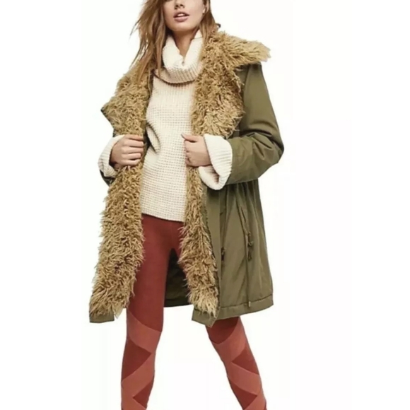 Free People Fur Lined Extreme Moto Parka / Olive - Picture 10 of 13